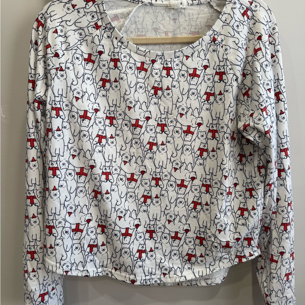 Aerie White Red Long Sleeve Tee Pajama Top Women Medium ~ EXCELLENT COND